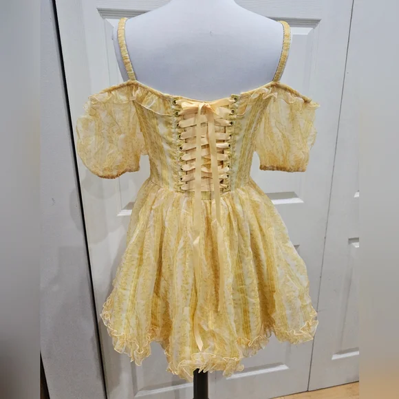 ~SOLD~Dolls Kill Sugar Thrillz SAMPLE Sense N' Sensibility Yellow Corset Dress S - Picture 8 of 14